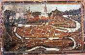 Český Krumlov, view onto town - picture created from pieces of straw and wood, 1660's 