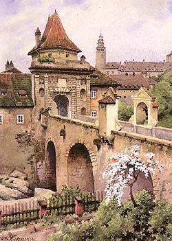 Wilhelm Fischer, picture of Budějovická Gate in Český Krumlov 