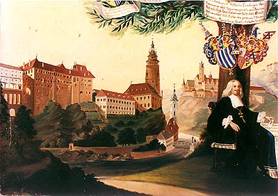 Schwarzenberg family tree, detail with view of Castle Český Krumlov 