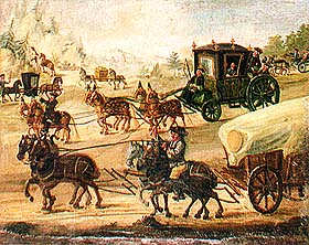 Zlatá Koruna school, classroom aid from 18th century, picture of period transportation 