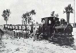 Construction of railway tracks in Křemže - Mříč, historical photo 