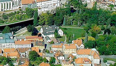 Letecký snímek Městského parku v Českém Krumlově, foto: Lubor Mrázek 