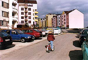 Housing complex Sídliště Mír in Český Krumlov, New-age architecture from the 1990's 